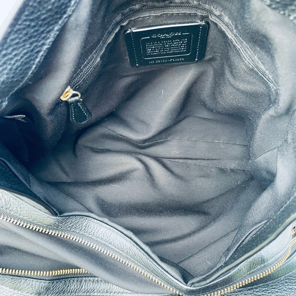 COACH Purse F80268 Hallie Shoulder Bag Tote Black Pebble Leather Gold Hardware - Picture 10 of 16